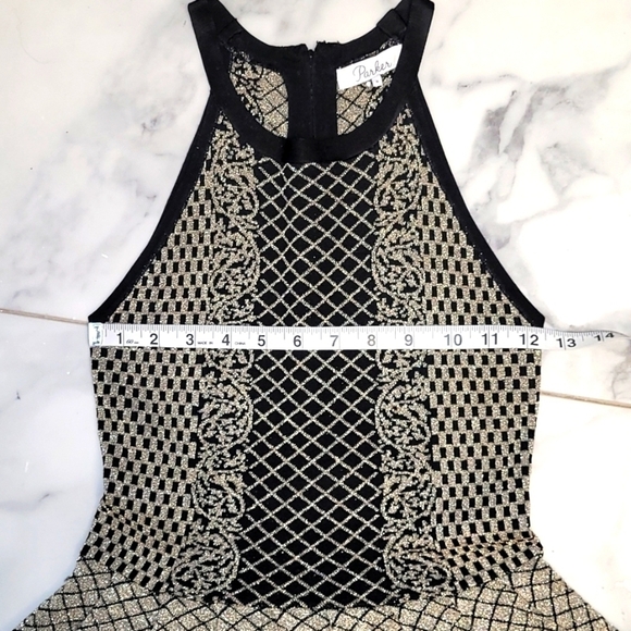 Parker Candice Black & Gold Metallic Knit Pleated Flared Dress Size P (S) - Picture 12 of 16